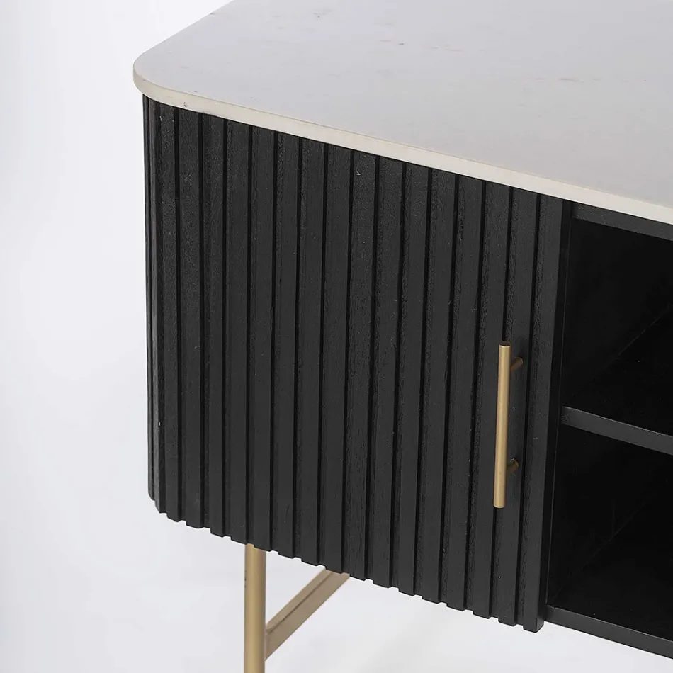 Televizní stolek s mramorovou deskou a rámem z mangového dřeva - Fisherman Viadurini