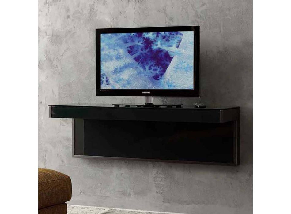 Nástěnná televizní skříňka z černého křišťálu a kovu vyrobená v Itálii - Americio Viadurini