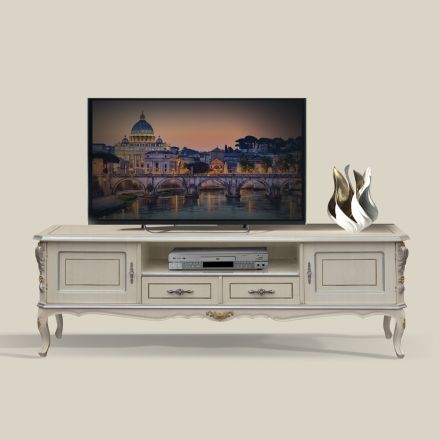 Luxusní TV skříňka v bílém a stříbrném dřevě Made in Italy - Cheverny Viadurini