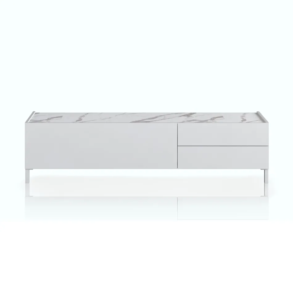 Dřevěný TV stolek s 1 dvířky a 2 zásuvkami - Tantalo Viadurini