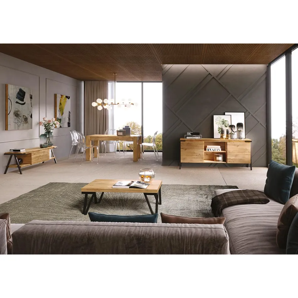 Televizní stojan z dubového dřeva a kovu Made in Italy - Jennifer Viadurini