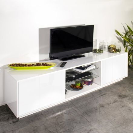 Melaminový TV stolek se 2 skleněnými policemi Made in Italy - Norman Viadurini