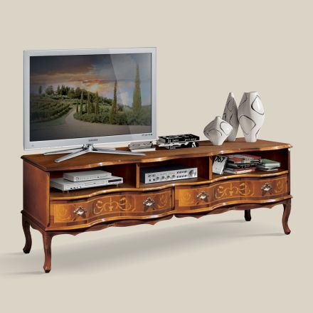 Klasický dřevěný TV stolek s přihrádkami a zásuvkami Made in Italy - Prince Viadurini