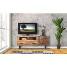 Moderní televizní skříňka ze železa a akáciového dřeva se zásuvkou a dvířky - Deanna Viadurini