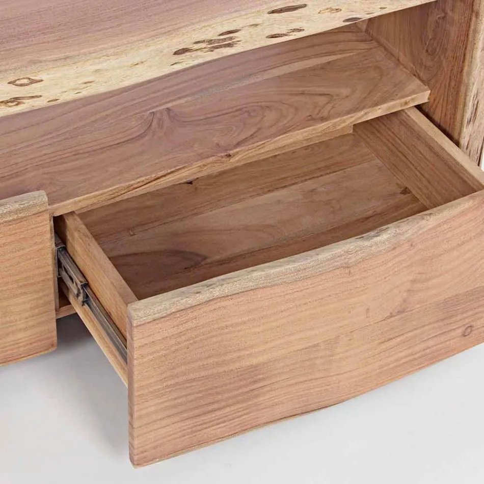 Moderní televizní stojan v akáciovém dřevě se 3 zásuvkami Homemotion - Lauro Viadurini