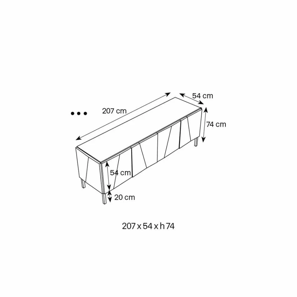 Příborník do obývacího pokoje z matně černého dřeva a zrcadlového skla Top Liscio - Senese Viadurini