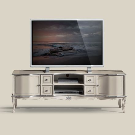 TV stolek do obývacího pokoje Bílé a stříbrné dřevo Made in Italy - Windsor Viadurini