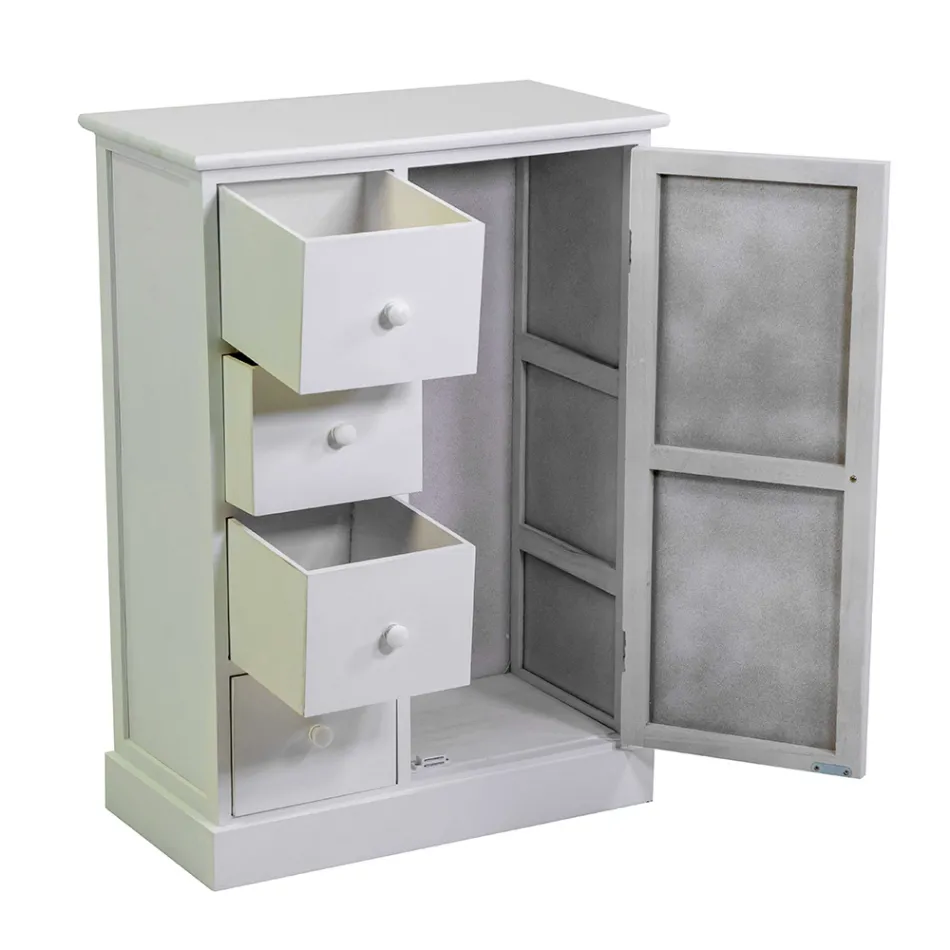 Dřevěná interiérová skříňka s 1 dvířky a 4 zásuvkami - Meduse Viadurini