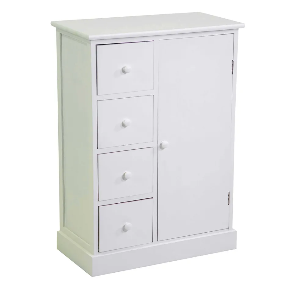 Dřevěná interiérová skříňka s 1 dvířky a 4 zásuvkami - Meduse Viadurini