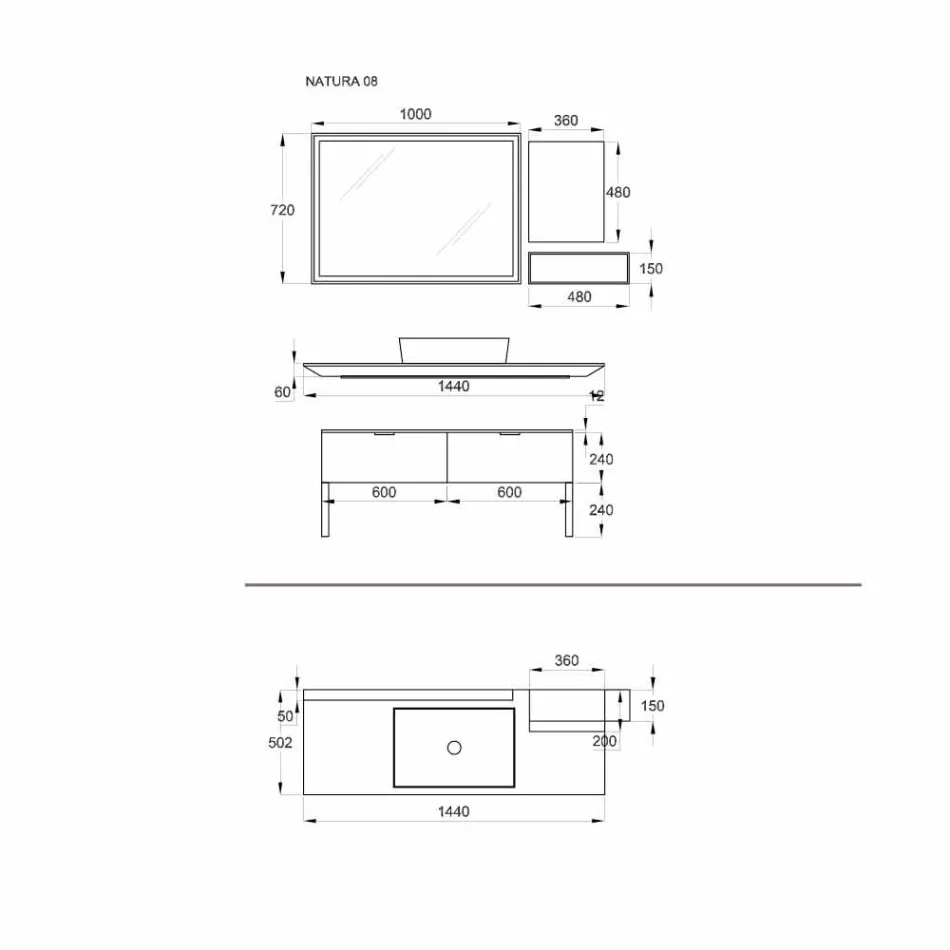 Luxusní koupelnový nábytek v moderním designu v přírodním dřevě a černé - Alide Viadurini