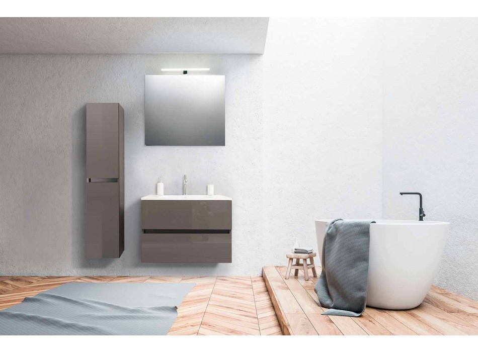 Závěsný koupelnový nábytek v Mdf lakovaném Made in Italy - Becky Viadurini