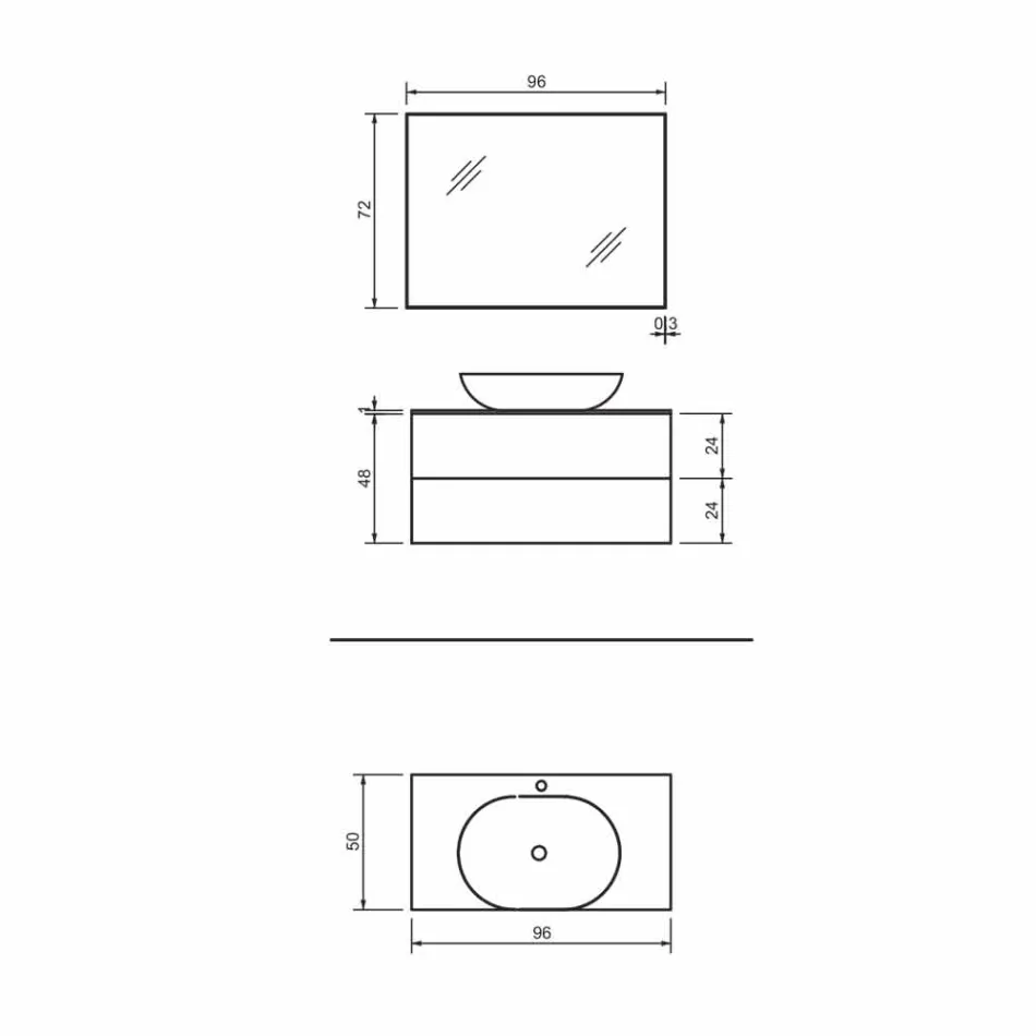 Závěsný koupelnový nábytek Základna 2 zásuvky, umyvadlo a zrcadlo, Precious - Renga Viadurini