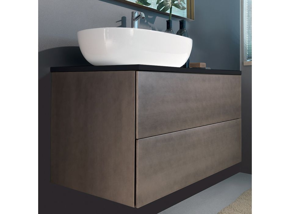 Závěsný koupelnový nábytek ze dřeva, kovu a keramiky W96 cm, Precious - Renga Viadurini