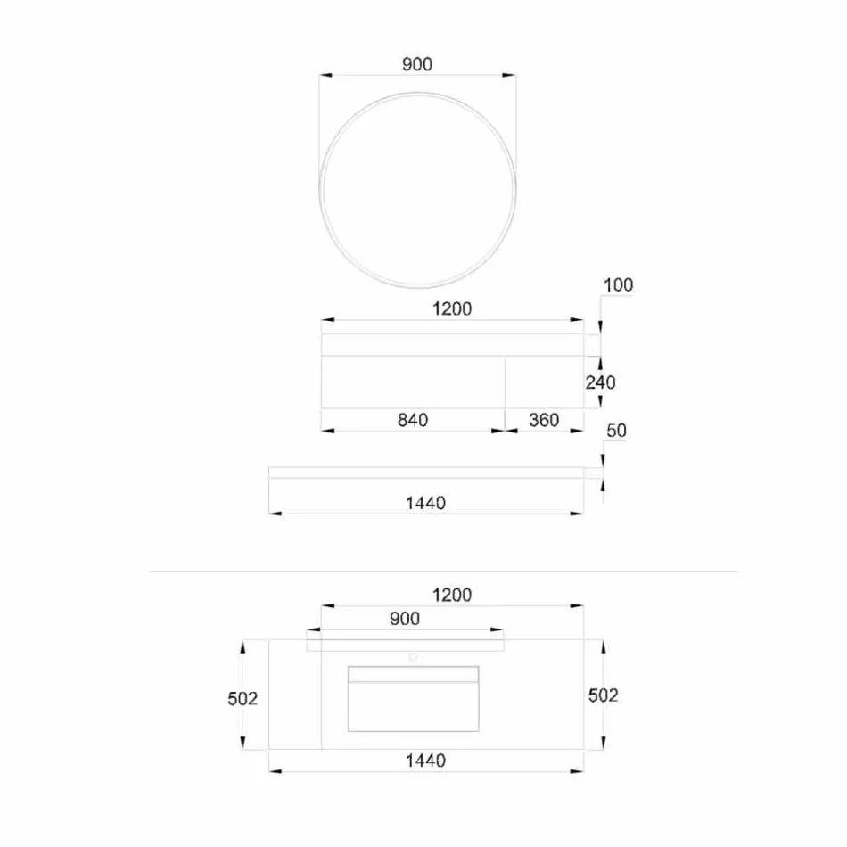 Závěsný koupelnový nábytek, měděný podstavec, 2 zásuvky, police a zrcadlo - Renga Viadurini