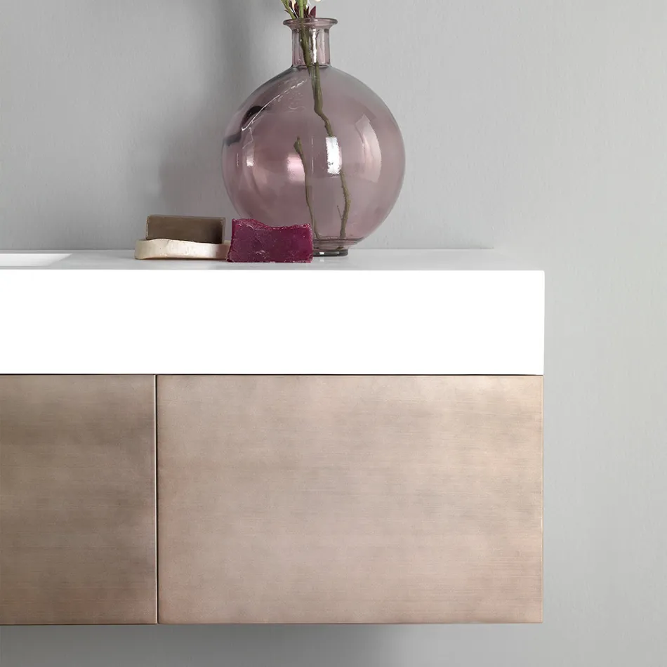 Zavěšený koupelnový nábytek z kovu, MDF dřeva a Stonelight vyrobený v Itálii - Renga Viadurini