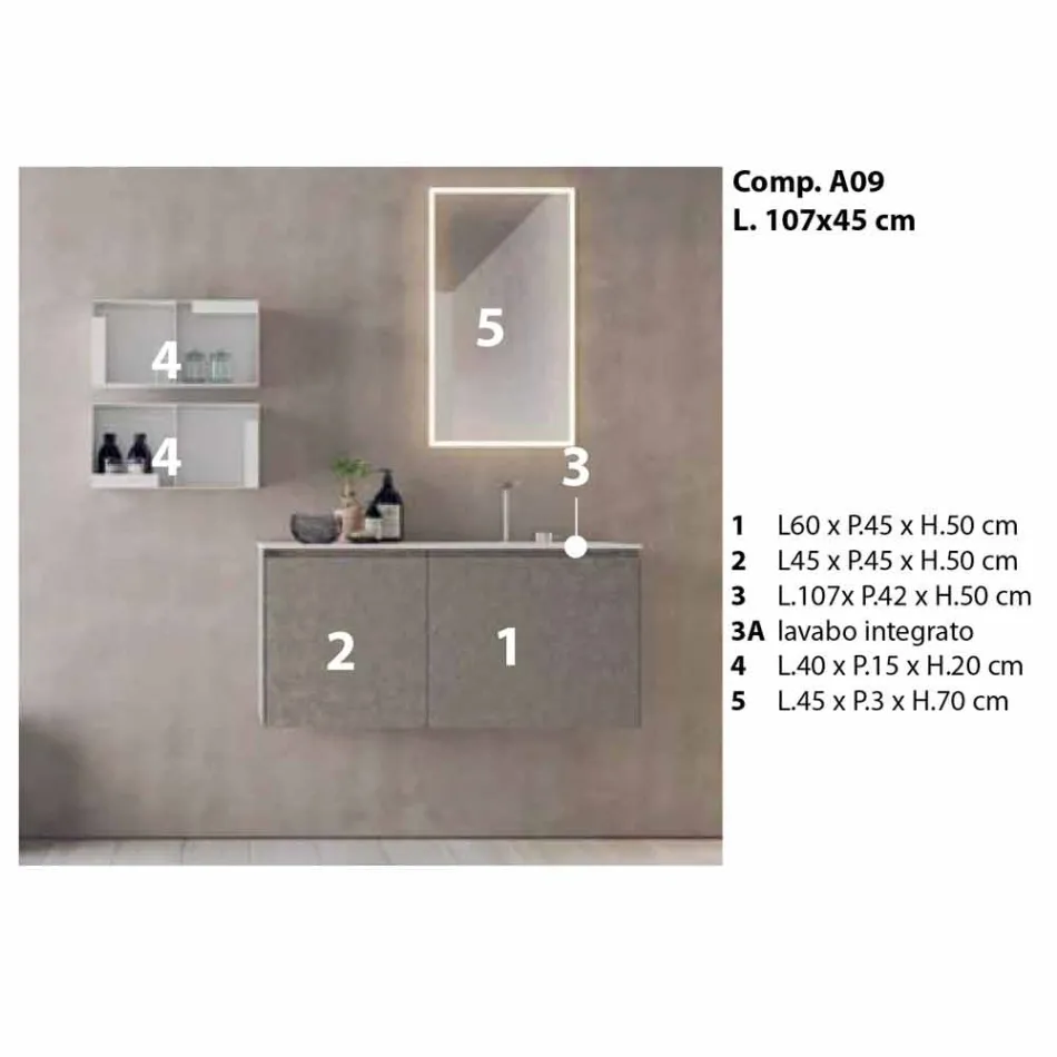 Zavěšený designový nábytek, složení moderní koupelny - Callisi9 Viadurini