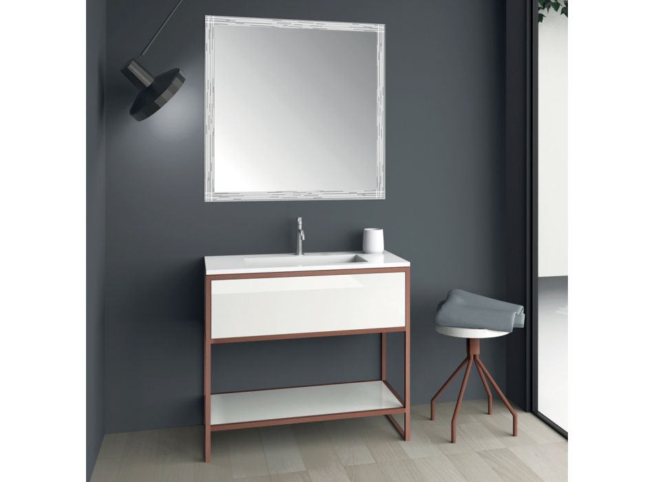 Pozemní koupelnový nábytek z měděného kovu a bílé MDF vyrobený v Itálii - Cizco Viadurini