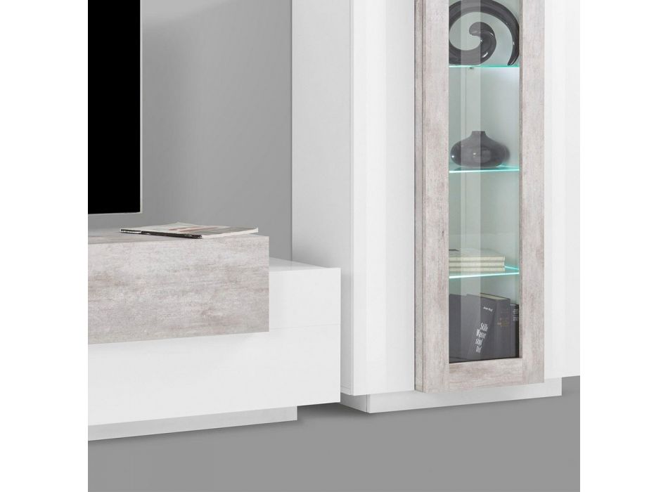 Nábytek do obývacího pokoje TV stojan a LED v lesklém bílém dřevě 3 povrchové úpravy - Therese Viadurini