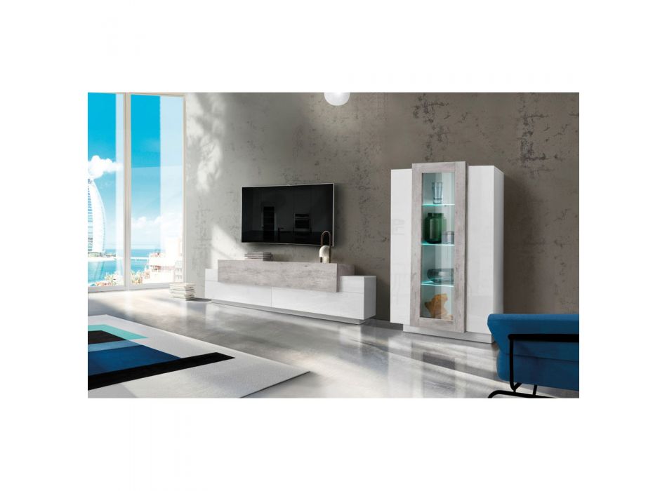 Nábytek do obývacího pokoje TV stojan a LED v lesklém bílém dřevě 3 povrchové úpravy - Therese Viadurini