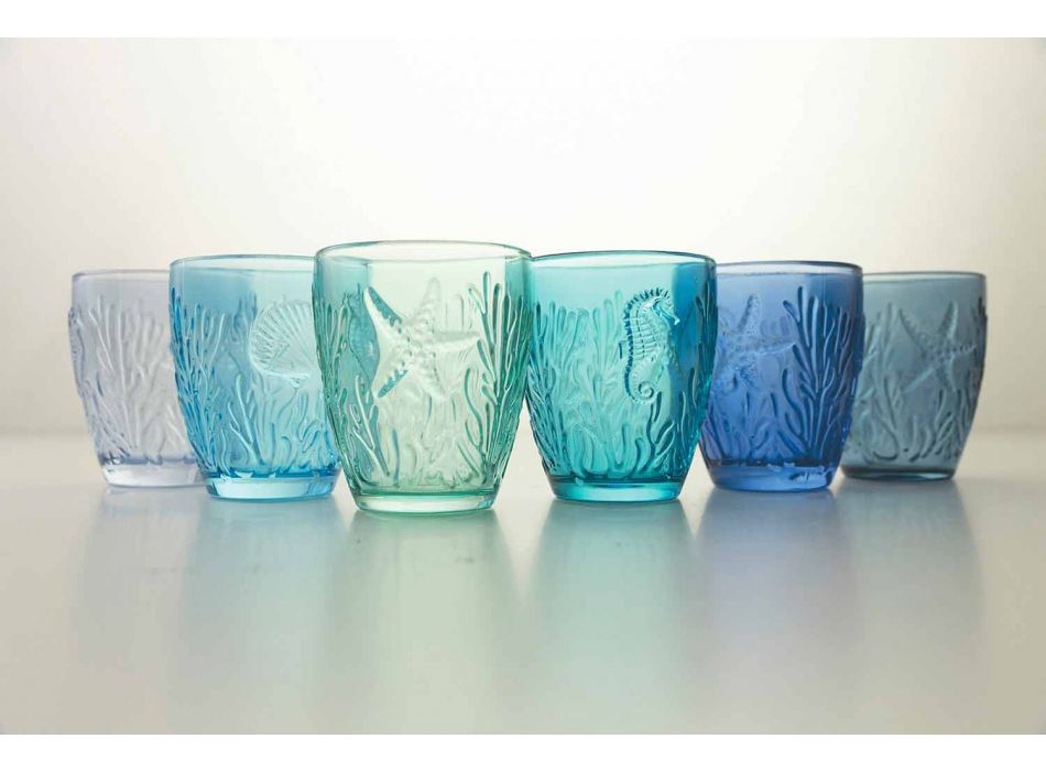 Moderní modré barevné brýle 6 kusů vody Service - Mazara Viadurini