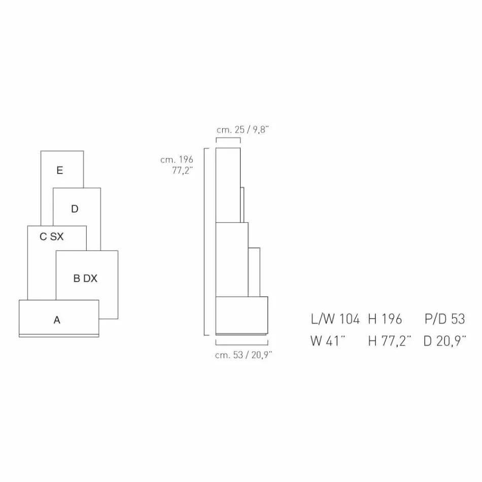 Můj domov Tetris mobilní obývací pokoj konstrukce MDF H196cm vyrobené v Itálii Viadurini