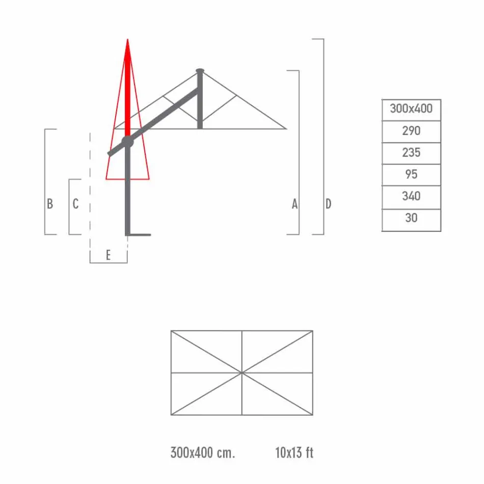Deštník zahradní paže z bílého nebo antracitového hliníku 300x400 cm - Lapillo Viadurini