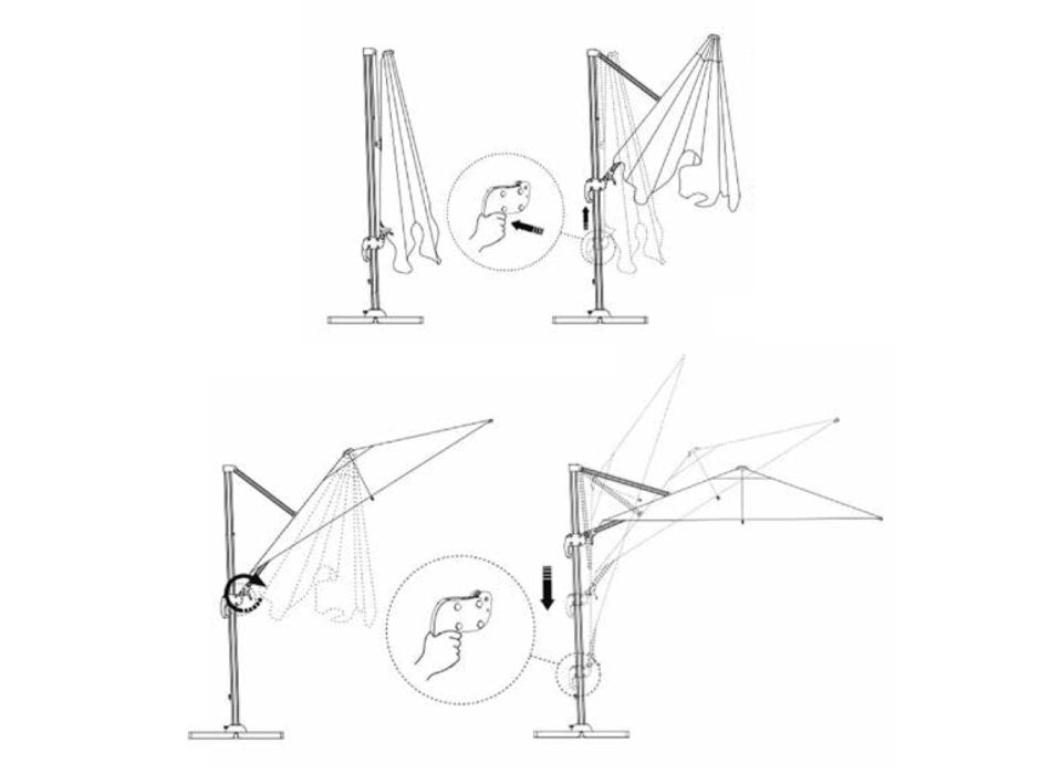 Hliníkový deštník, otočný o 360° s otevíráním klikou - papír Viadurini