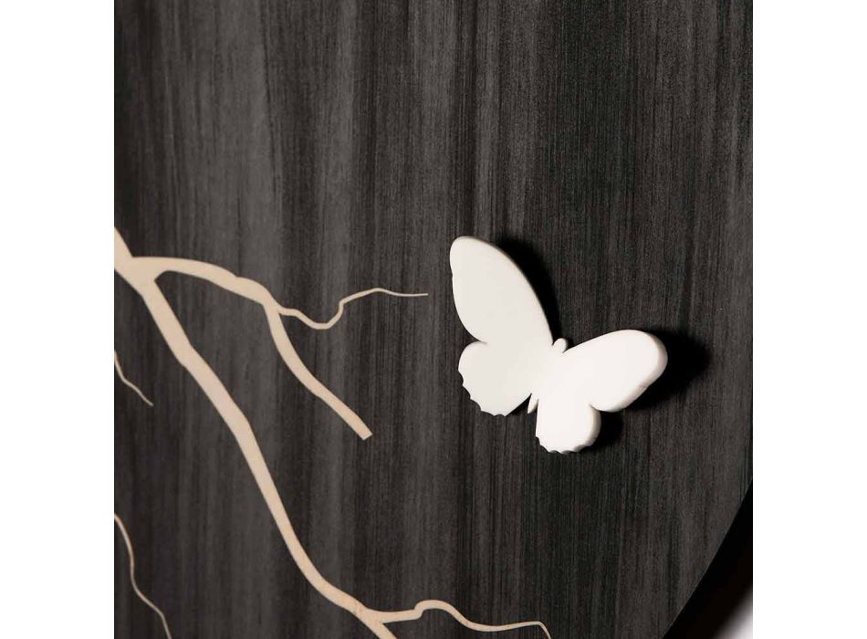 Kulaté designové nástěnné hodiny z laserem gravírovaného dřeva a 3D motýlů - Farfo Viadurini