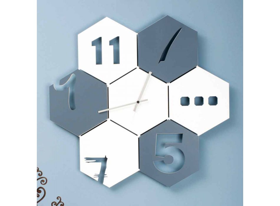 Velké nástěnné hodiny v barevném dřevě Šestihranný moderní design - Nidodape Viadurini