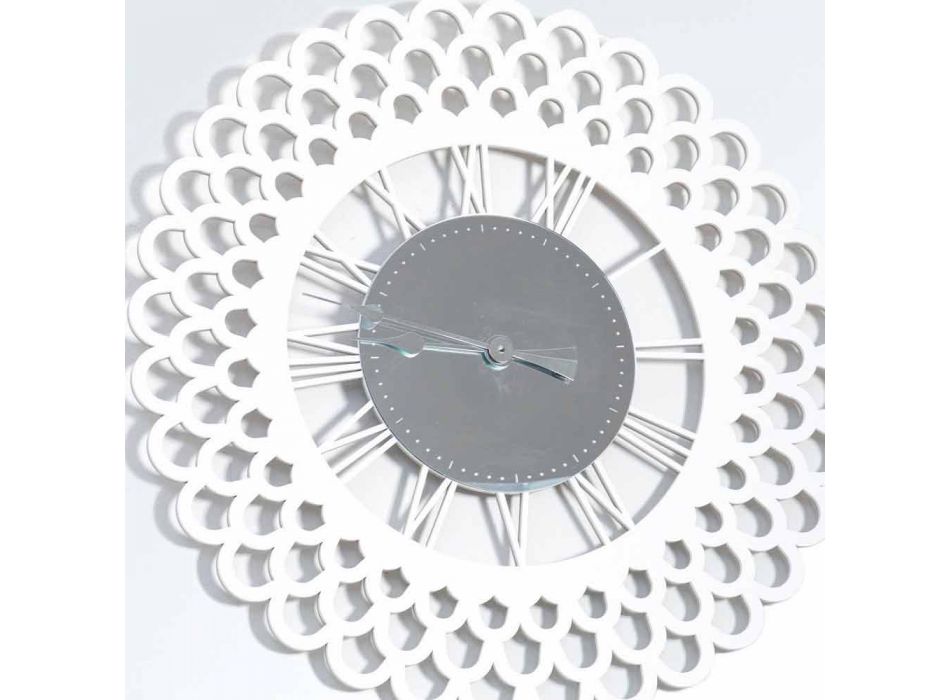 Bílé dřevěné nástěnné hodiny velké a moderní květinový design - Gerbera Viadurini