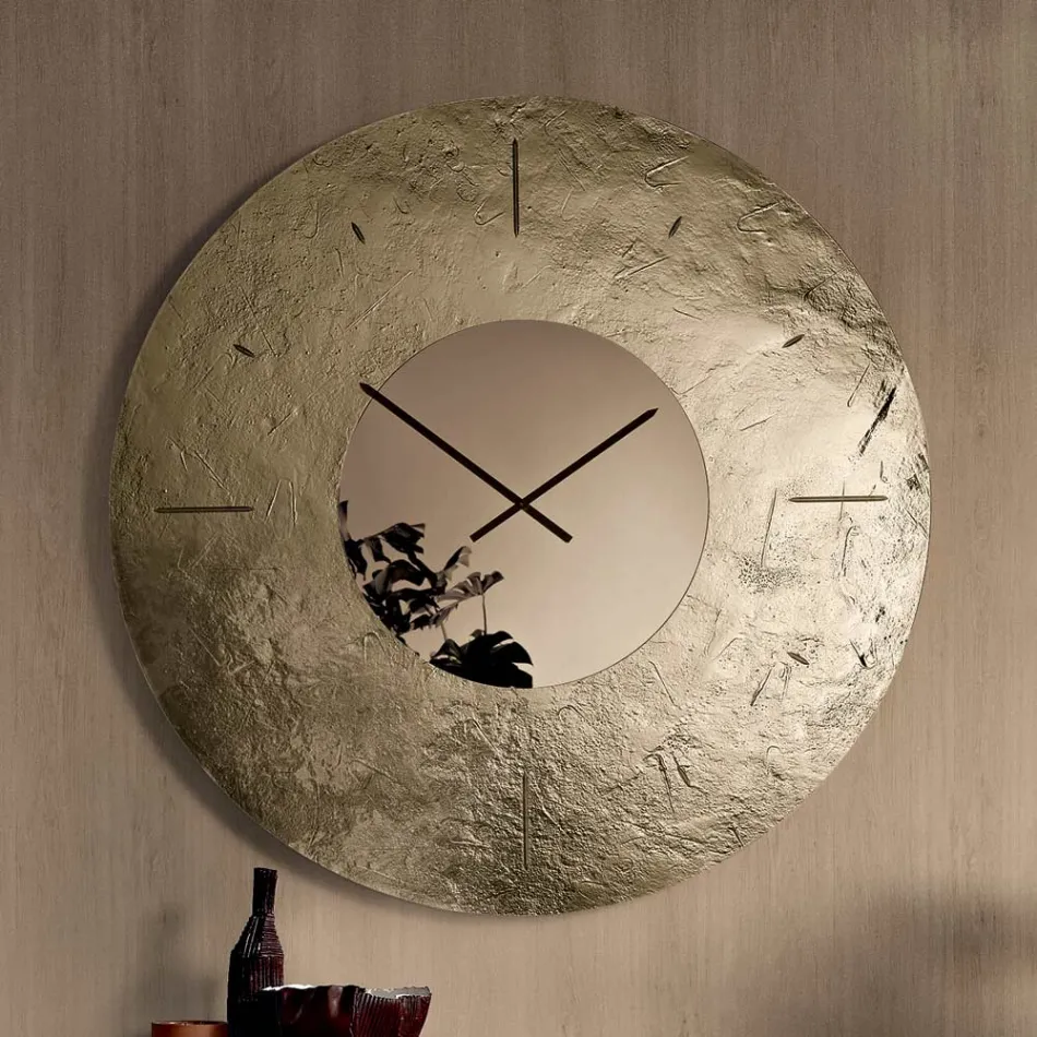 Cinzia - Nástěnné hodiny z taveného skla s tepaným zadním stříbřením, vyrobené v Itálii Viadurini