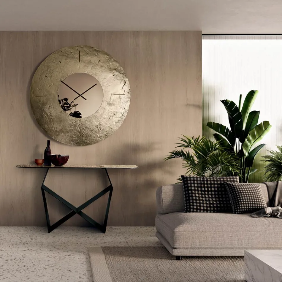 Cinzia - Nástěnné hodiny z taveného skla s tepaným zadním stříbřením, vyrobené v Itálii Viadurini