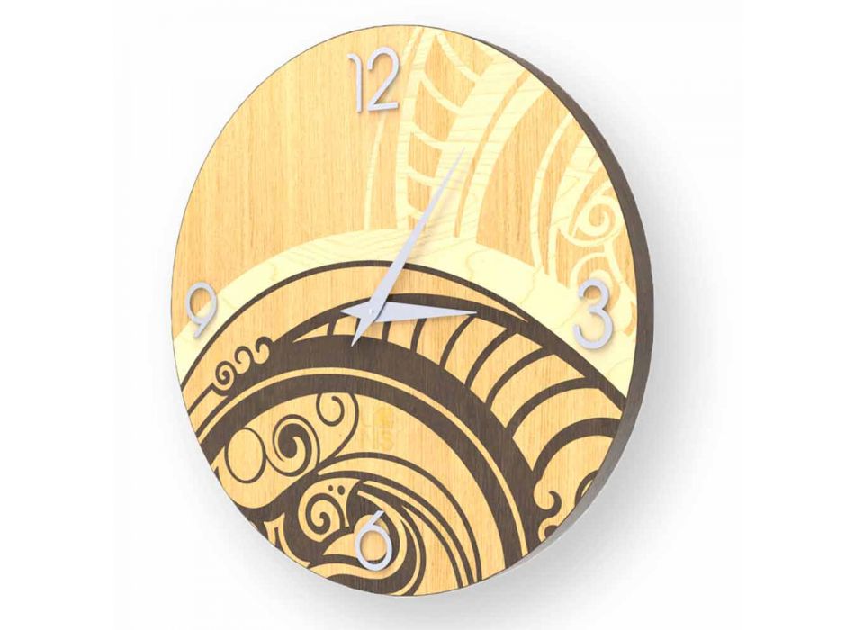 Adro abstraktní design nástěnné hodiny ze dřeva, vyrobené v Itálii Viadurini