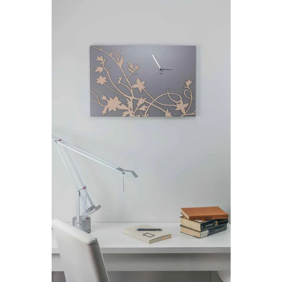 Moderní šedé obdélníkové nástěnné hodiny v zdobeném dřevě - gallium Viadurini