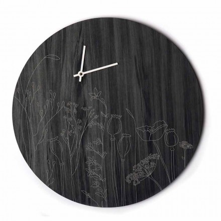 Moderní kulaté dřevěné nástěnné hodiny a laserové gravírování - Florinto Viadurini