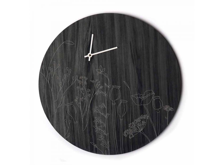 Moderní kulaté dřevěné nástěnné hodiny a laserové gravírování - Florinto Viadurini
