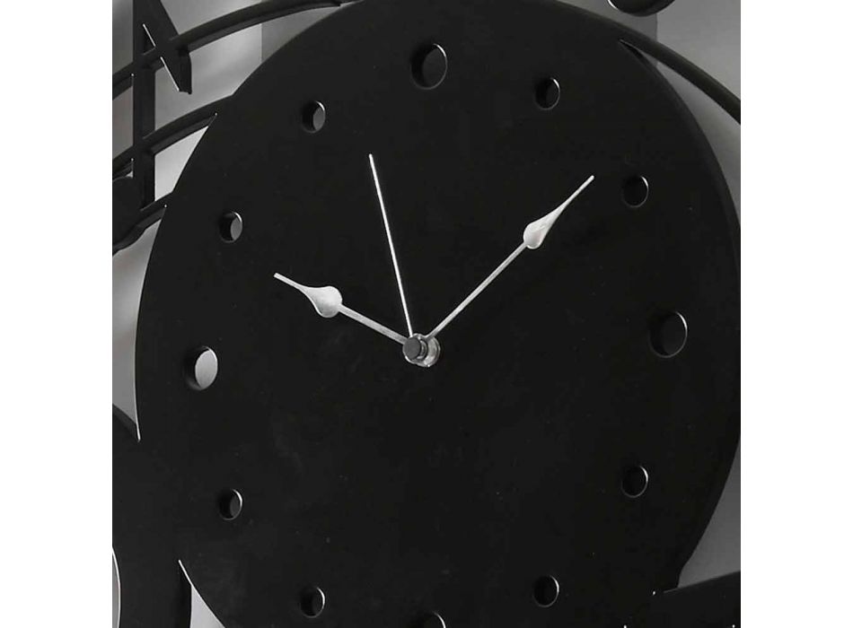 Moderní design kulaté černé nástěnné hodiny v zdobené dřevo - hudba Viadurini