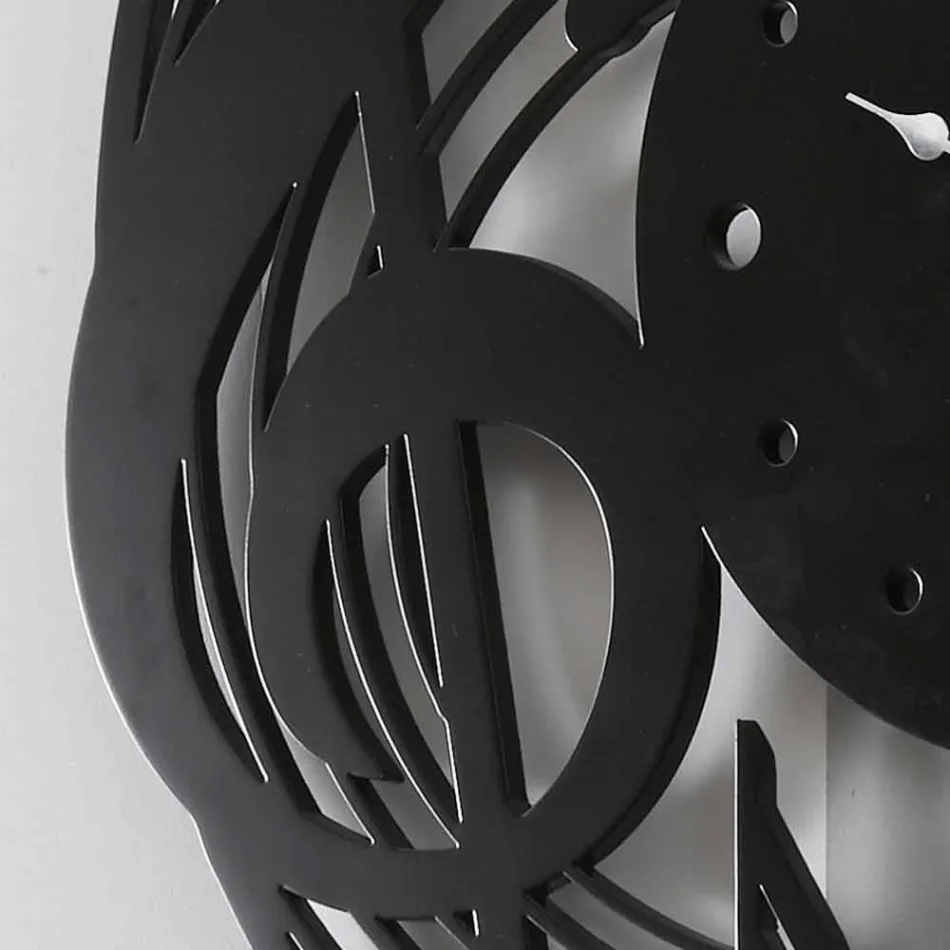 Moderní design kulaté černé nástěnné hodiny v zdobené dřevo - hudba Viadurini