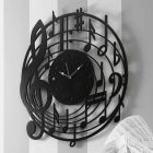 Moderní design kulaté černé nástěnné hodiny v zdobené dřevo - hudba Viadurini