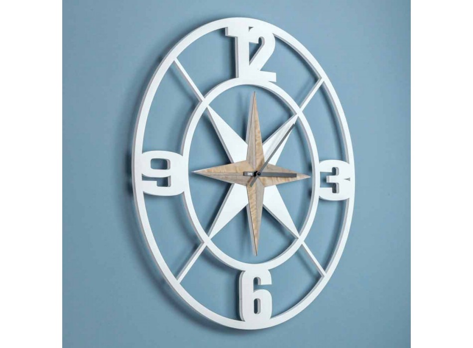 Velké nástěnné hodiny design v Shabby White a Brown Wood - závěs Viadurini