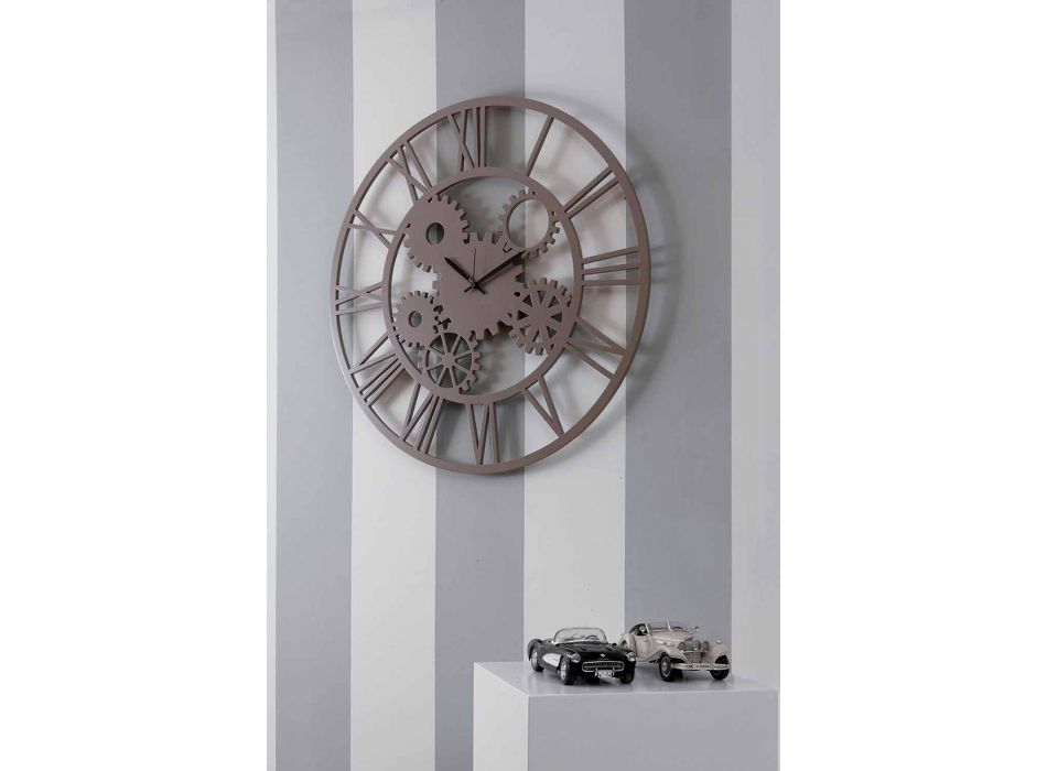 Velké a kulaté omšelé barevné dřevěné nástěnné hodiny - mechanismus Viadurini