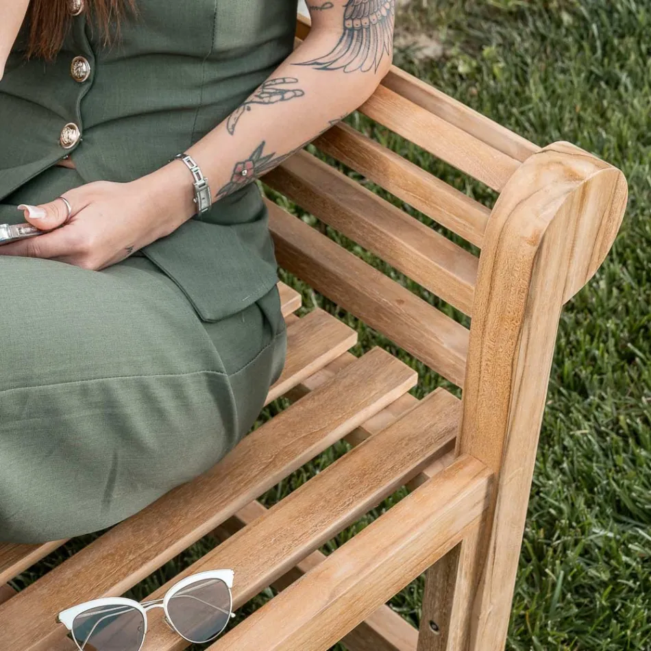 Venkovní lavička vyrobená celá z teakového dřeva - Příjezd Viadurini