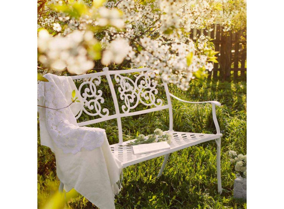 Stohovatelná zahradní lavice z bílého hliníku, lesklý efekt - Sama Viadurini