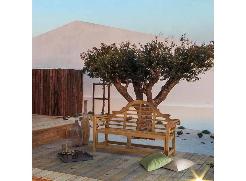 Rustikální zahradní lavička z teakového dřeva - Simonia Viadurini
