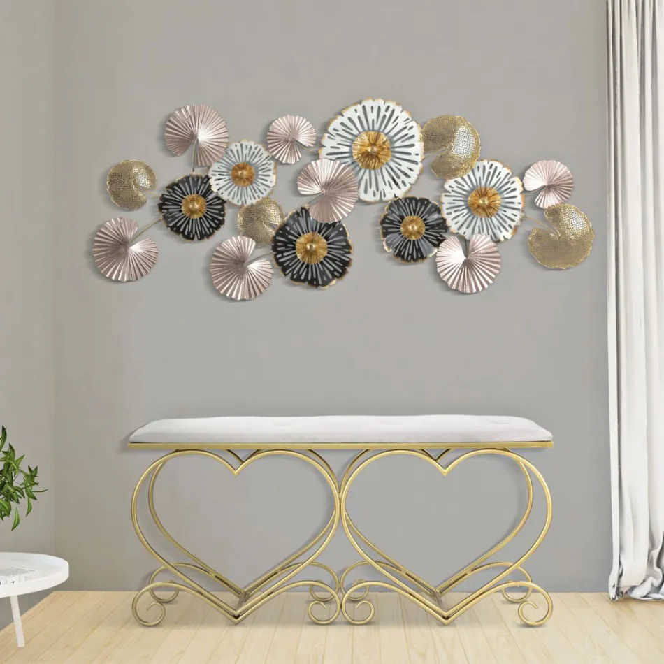 Lavička ve zlaté žehličce s polstrováním sedáku a potahem z látky - Alchimia Viadurini