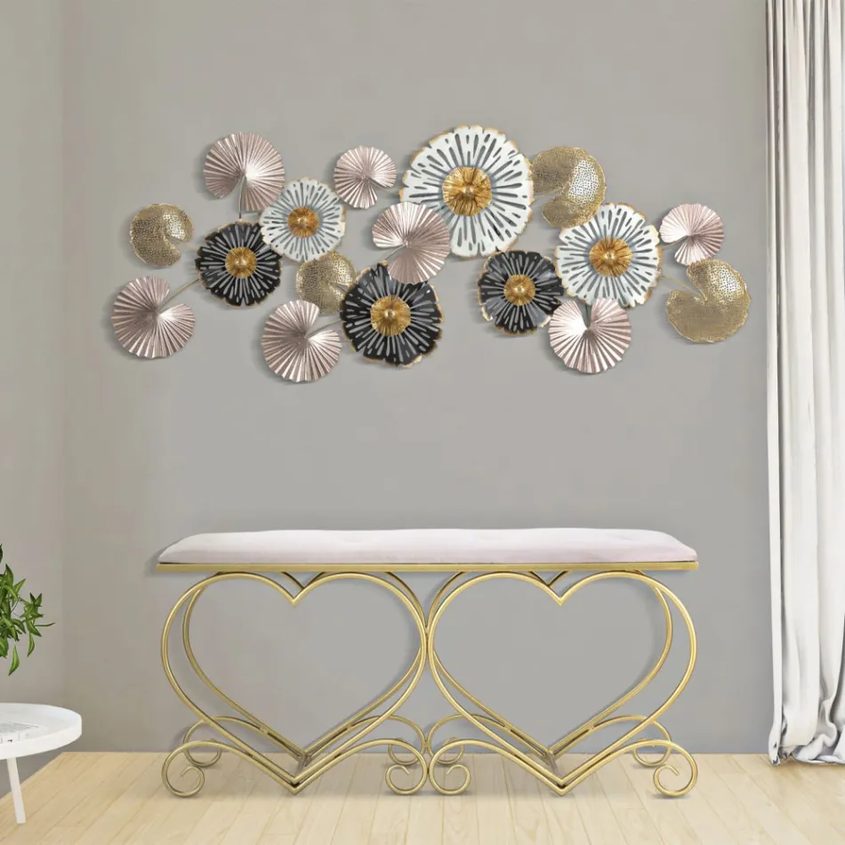 Lavička ve zlaté žehličce s polstrováním sedáku a potahem z látky - Alchimia Viadurini