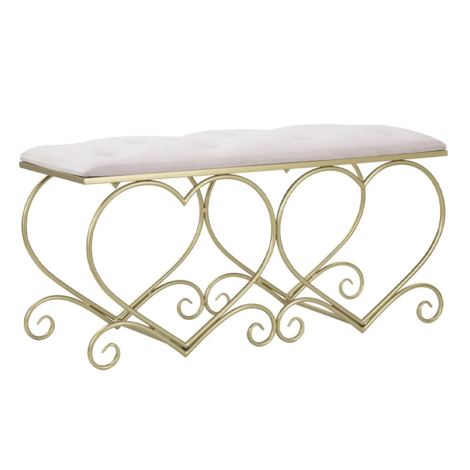 Zlatá železná lavice s polstrovaným sedákem potaženým látkou - Alchimia Viadurini