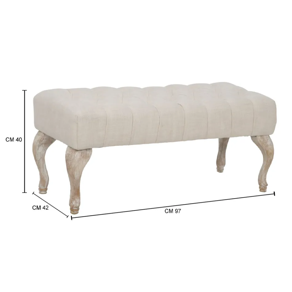 Shabby Chic Lavice ze dřeva se sedadlem z prošívané textilie - Rocchetta Viadurini