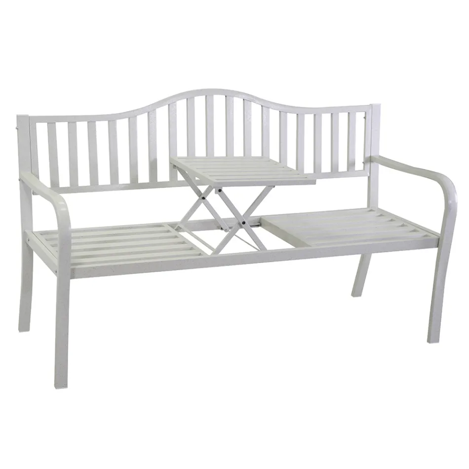 Venkovní lavička z kovu s výsuvným stolkem - Graffetta Viadurini