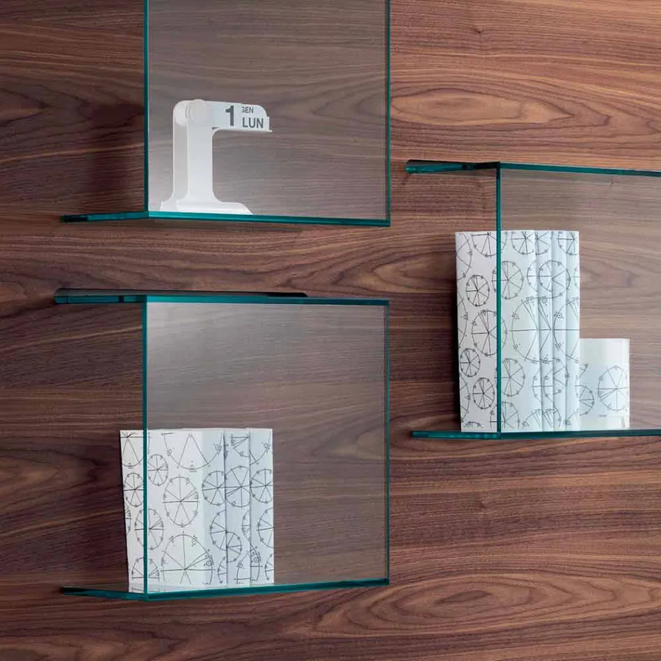 Nástěnný panel z ořechového dřeva a skleněných polic Canaletto 2 velikosti - bazalka Viadurini